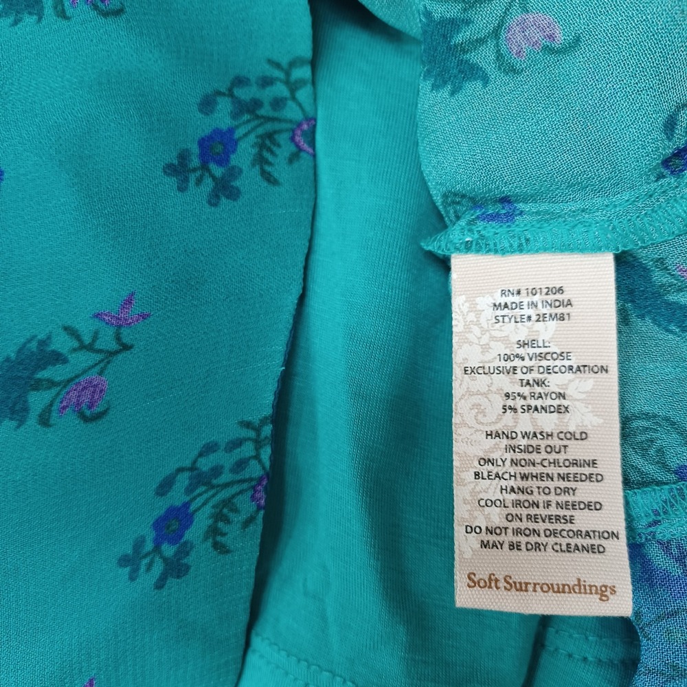 Soft Surroundings Teal Silk Blend Beaded Tunic Top Blue Paisley Boho Womens Sm - Picture 9 of 11